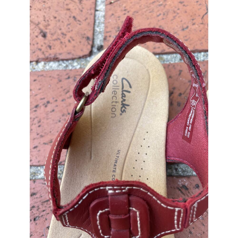 Clarks Collection Ultimate Comfort Burgundy Leather T-Strap Sandals Womens 6M - Picture 5 of 5